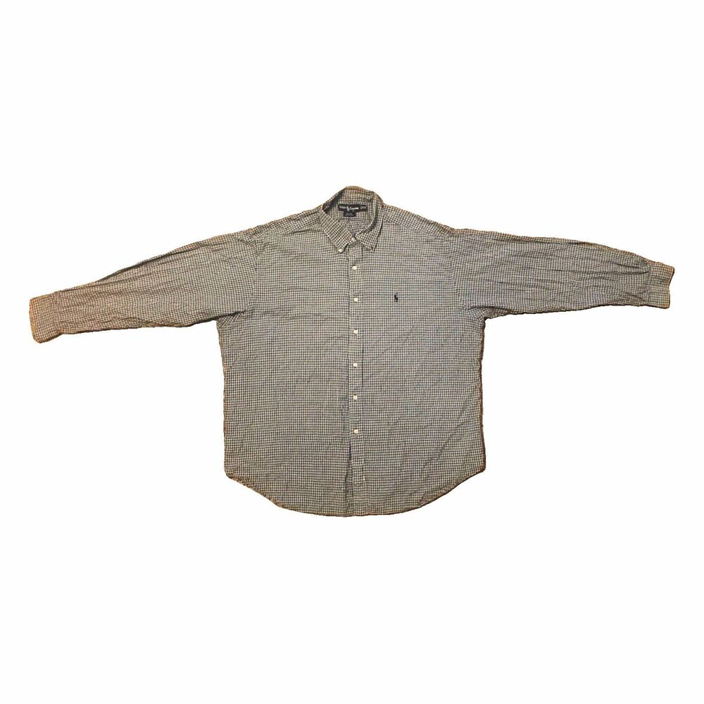 VTG Ralph Lauren Blake Shirt Mens 2XL XXL Blue White Check Cotton LS 90s